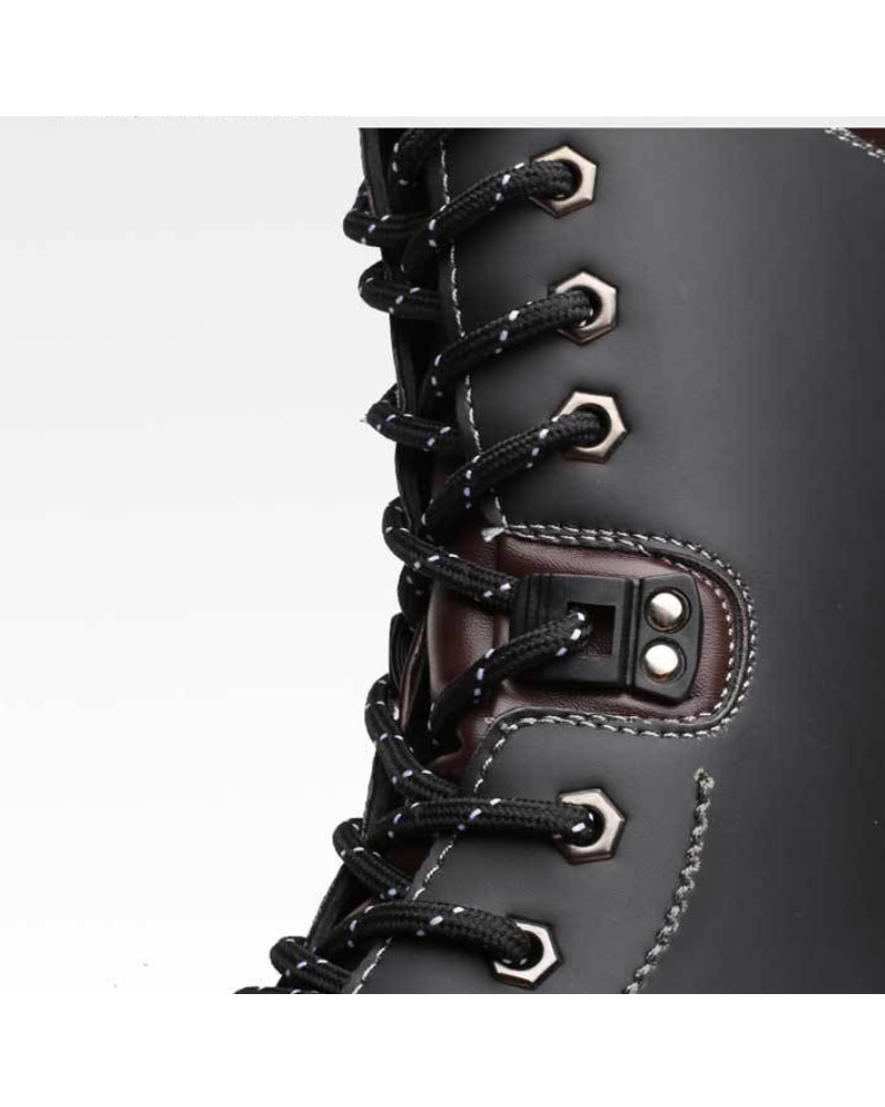 Urban Black Knee-High Boots - knee-high boots - Stylish Black Knee-High Punk Motorcycle Boots - View 10