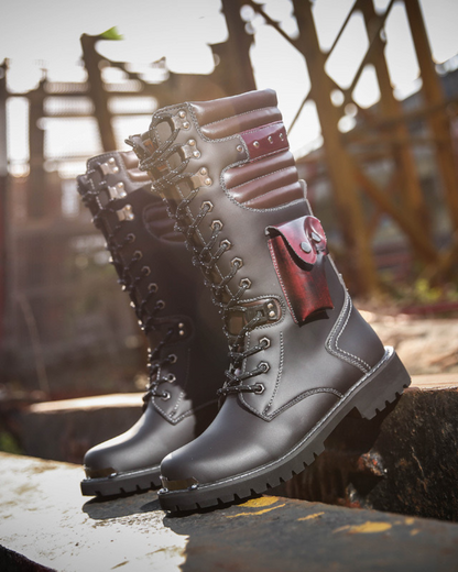 Urban Black Knee-High Boots -  motorcycle boots - Stylish Black Knee-High Punk Motorcycle Boots - View 6