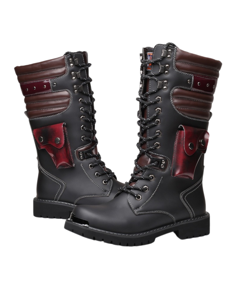 Urban Black Knee-High Boots -  streetwear - Stylish Black Knee-High Punk Motorcycle Boots - View 7