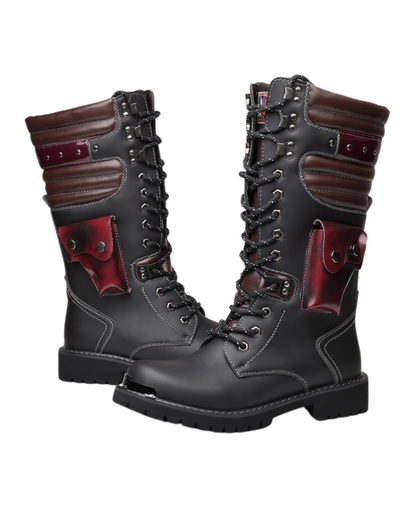 Urban Black Knee-High Boots -  streetwear - Stylish Black Knee-High Punk Motorcycle Boots - View 7