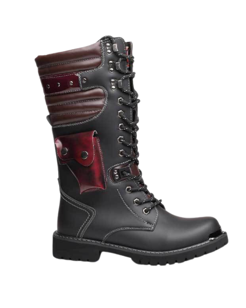 Urban Black Knee-High Boots -  unisex footwear - Stylish Black Knee-High Punk Motorcycle Boots - View 8