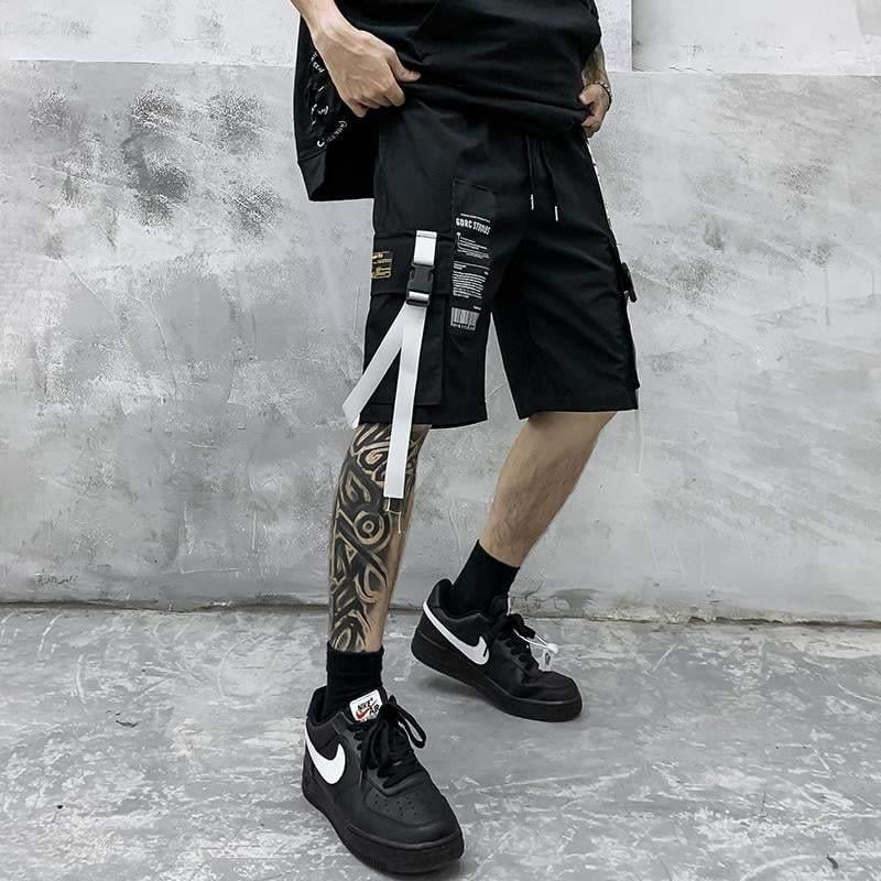 Urban Cargo Shorts with Ribbon Detail -  black shorts - Stylish Urban Cargo Shorts with Ribbon Detail - View 4