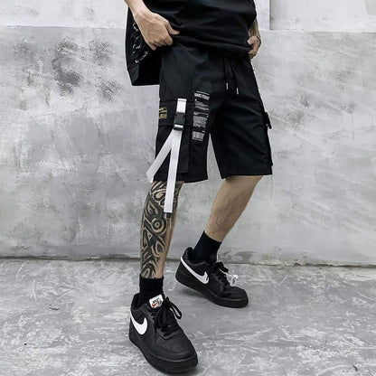 Urban Cargo Shorts with Ribbon Detail -  black shorts - Stylish Urban Cargo Shorts with Ribbon Detail - View 4