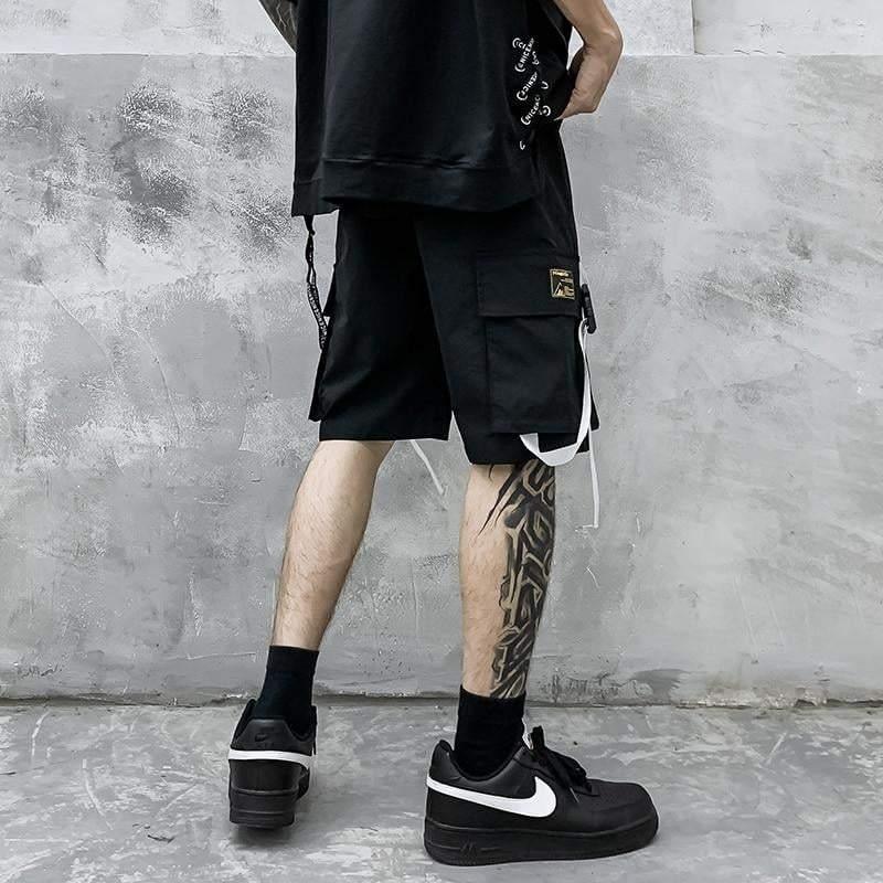 Urban Cargo Shorts with Ribbon Detail - Summer Techwear - Stylish Urban Cargo Shorts with Ribbon Detail - View 3