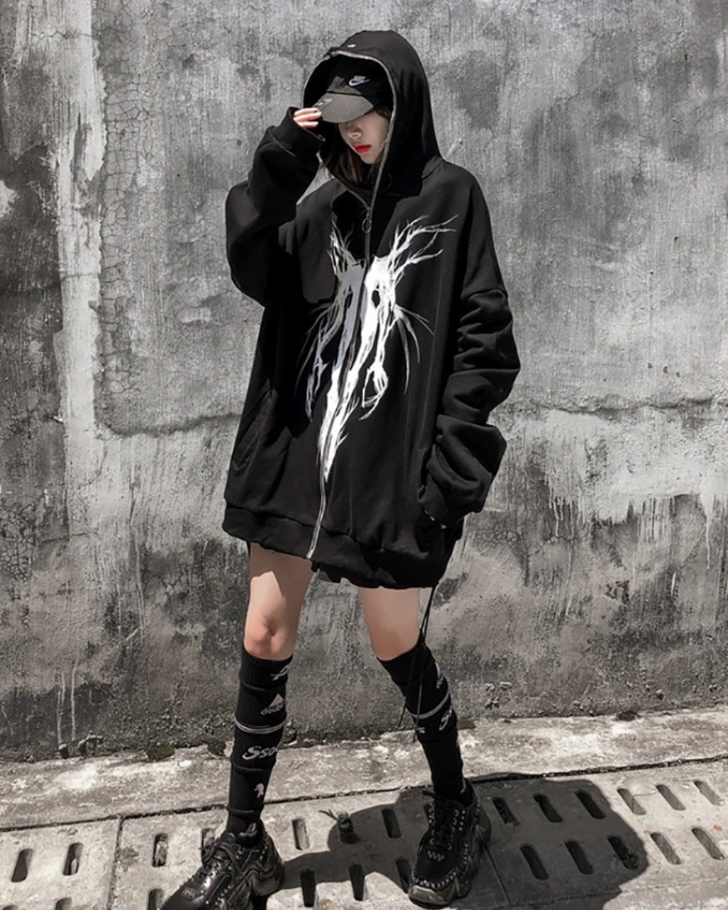 Urban Chic Zip-Up Hoodie -  black jacket - Urban Chic Zip-Up Hoodie for Comfort and Style - View 3