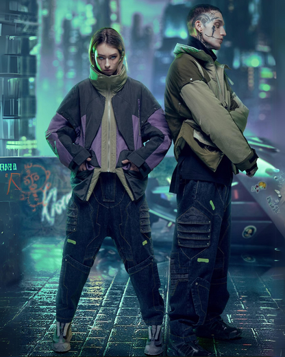 Urban Cyberpunk Hacker Jacket - cyberpunk jacket - Urban Cyberpunk Hacker Jacket in Green & Purple - View 8