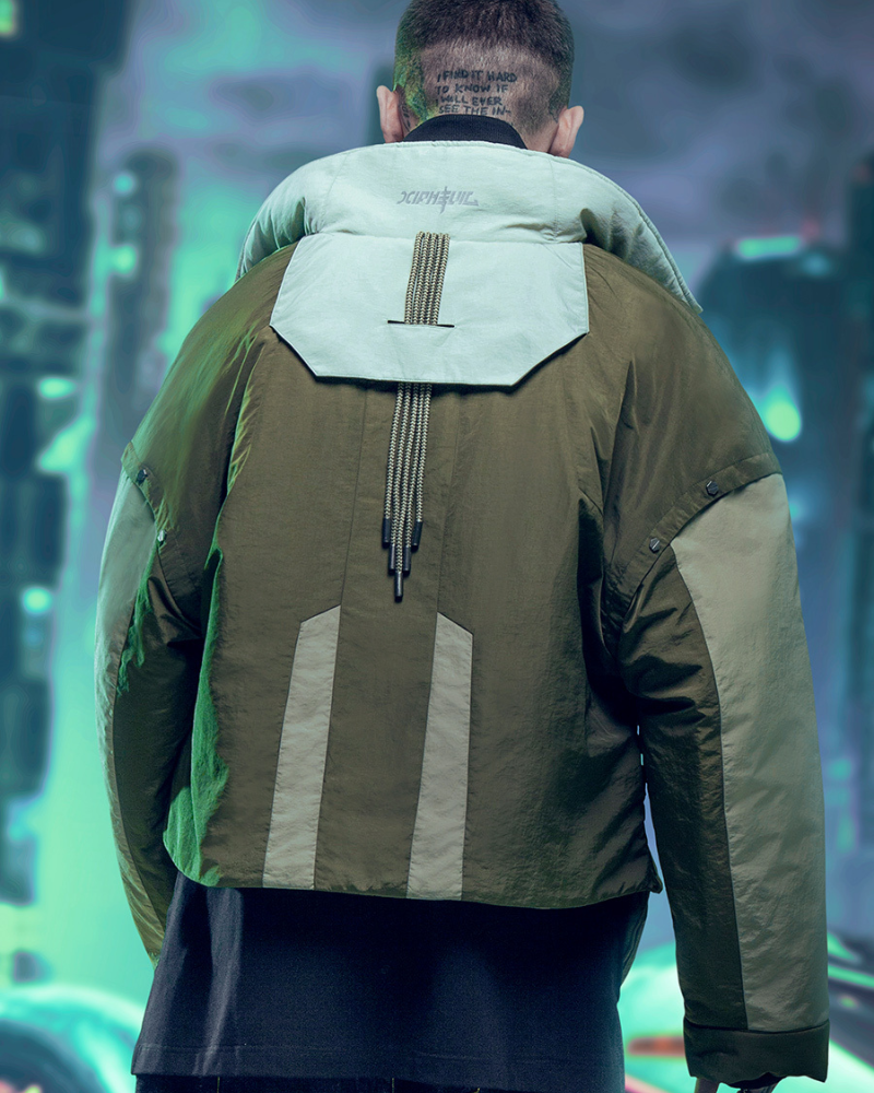 Urban Cyberpunk Hacker Jacket -  modern aesthetics - Urban Cyberpunk Hacker Jacket in Green & Purple - View 5