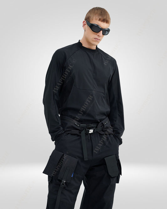 Urban Edge Tactical Raglan Sweatshirt | Modern Black Attire - modern black attire - Tactical Black Raglan Sweatshirt for Stylish Comfort - Main view