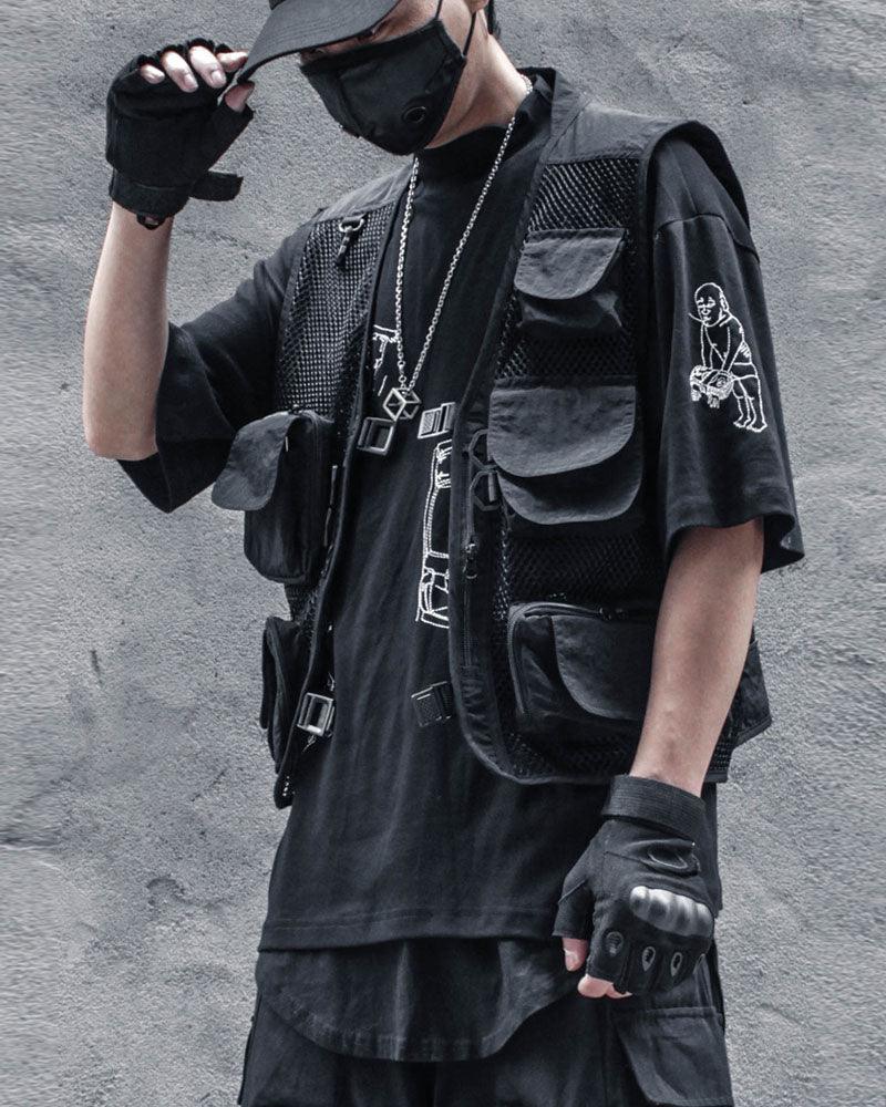 Urban Fishnet Cargo Vest -  festival wear - Urban Fishnet Cargo Vest for Techwear Style - View 4