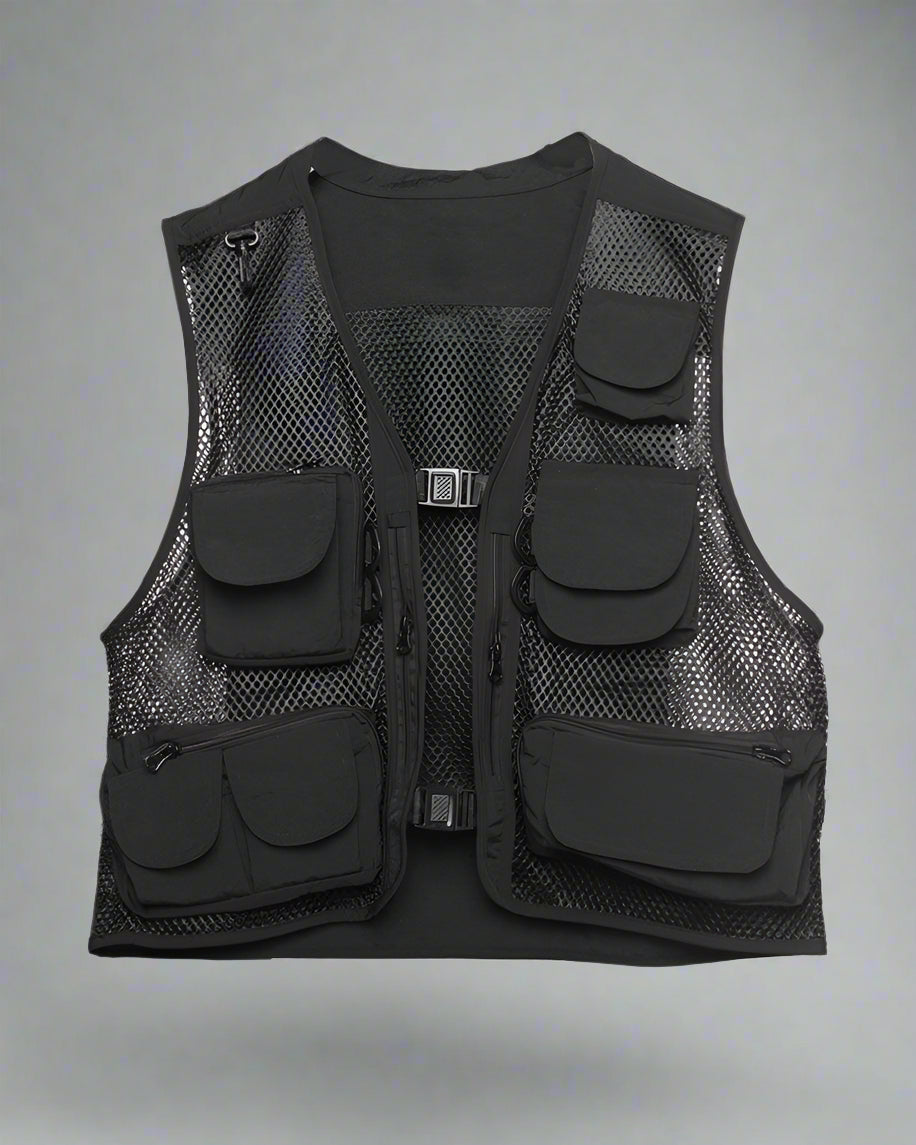 Urban Fishnet Cargo Vest - fishnet vest - Urban Fishnet Cargo Vest for Techwear Style - Main view