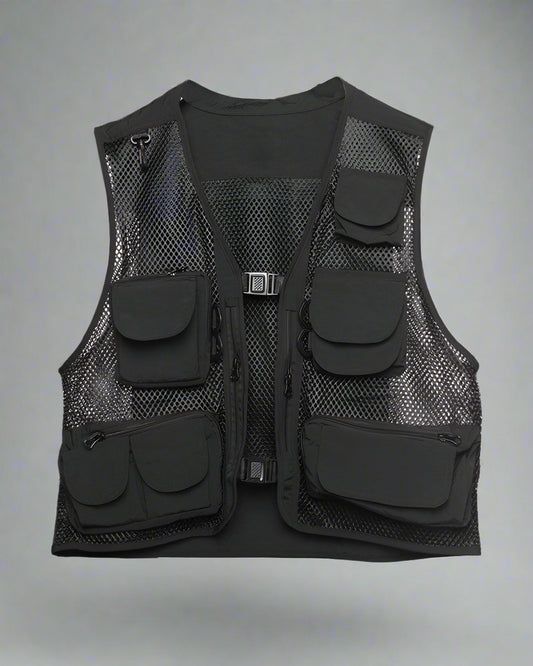 Urban Fishnet Cargo Vest - fishnet vest - Urban Fishnet Cargo Vest for Techwear Style - Main view