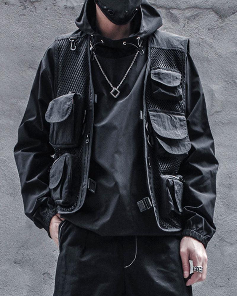 Urban Fishnet Cargo Vest - stylish cargo vest - Urban Fishnet Cargo Vest for Techwear Style - View 2