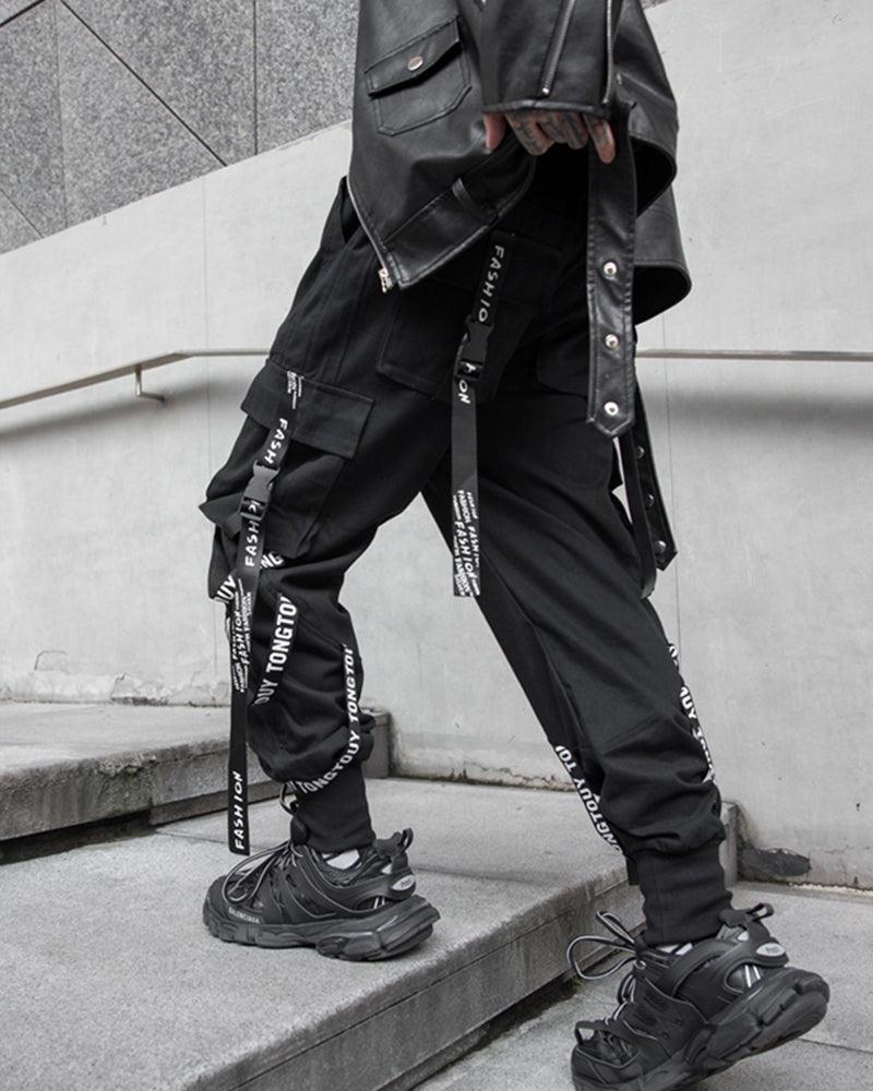 Urban Multi-Ribbon Black Cargo -  black pants - Versatile Multi-Ribbon Black Cargo Pants for Any Occasion - View 3
