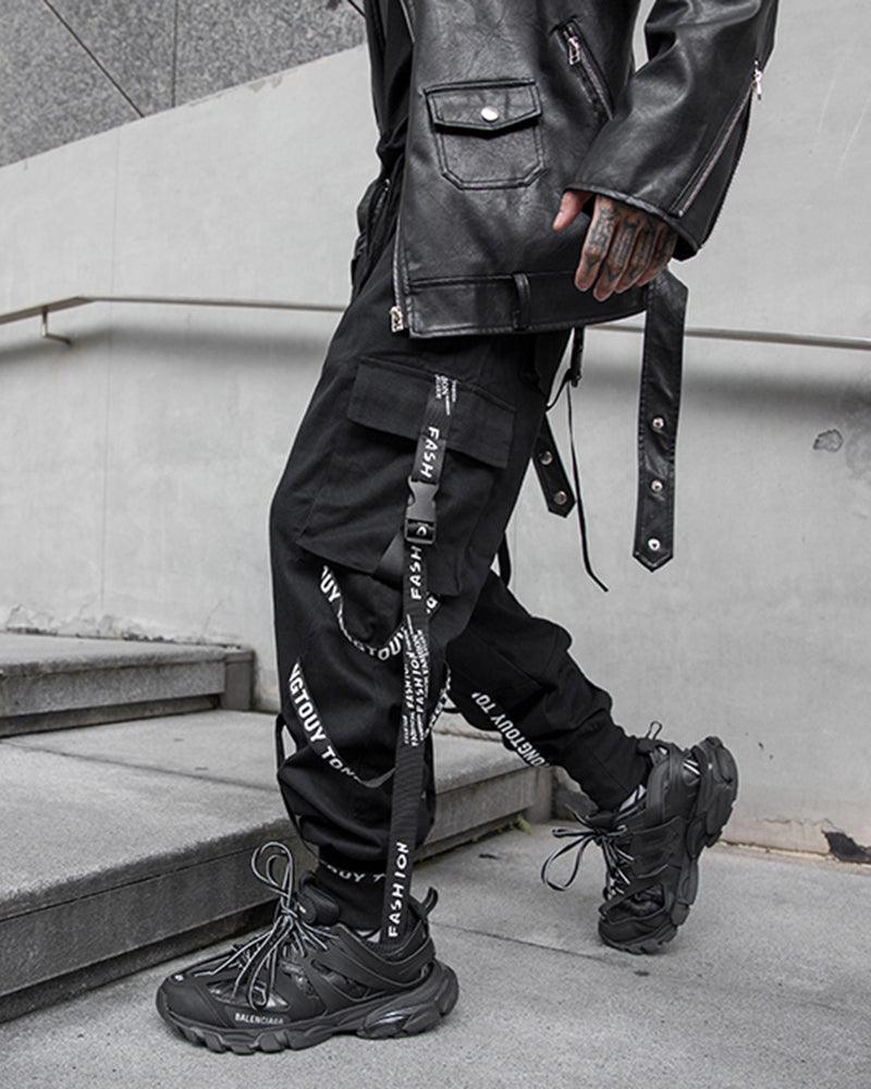 Urban Multi-Ribbon Black Cargo -  customizable styling pants - Versatile Multi-Ribbon Black Cargo Pants for Any Occasion - View 4