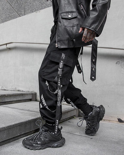 Urban Multi-Ribbon Black Cargo -  customizable styling pants - Versatile Multi-Ribbon Black Cargo Pants for Any Occasion - View 4