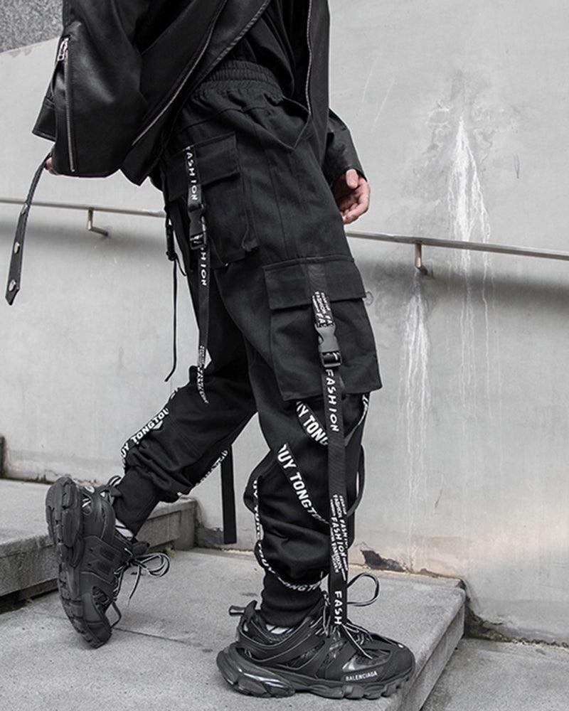 Urban Multi-Ribbon Black Cargo -  machine-washable cargo - Versatile Multi-Ribbon Black Cargo Pants for Any Occasion - View 5