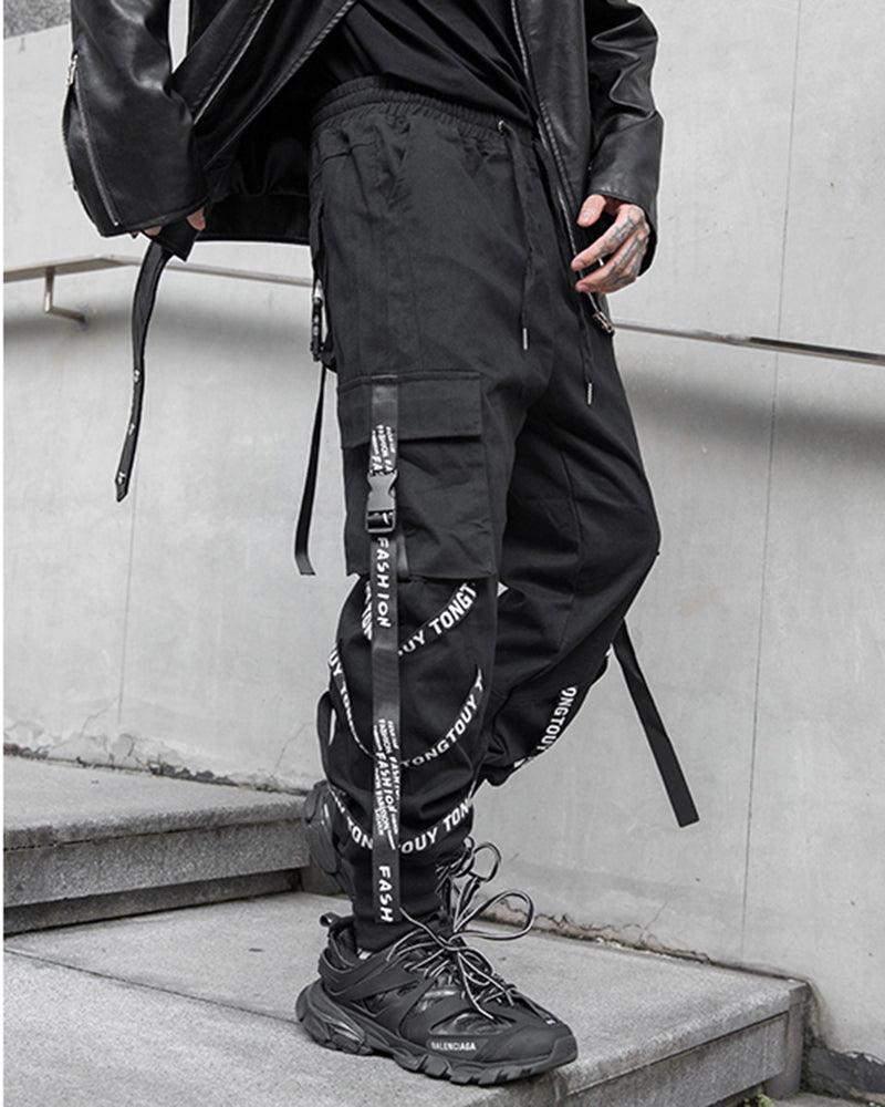 Urban Multi-Ribbon Black Cargo - versatile cargo pants - Versatile Multi-Ribbon Black Cargo Pants for Any Occasion - View 2