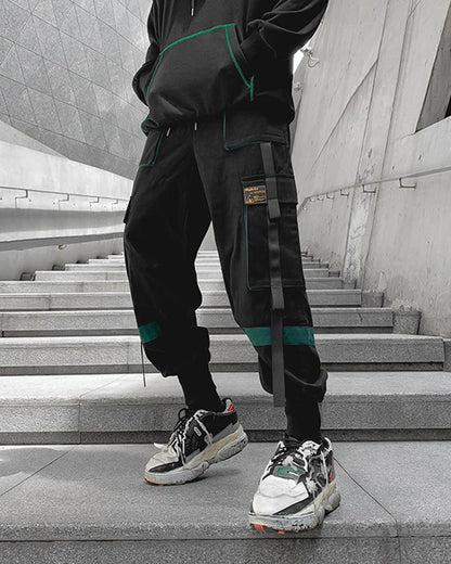 Urban Patchwork Black Cargo Pants -  hip hop fashion - Urban Patchwork Black Cargo Pants for Modern Style - View 5