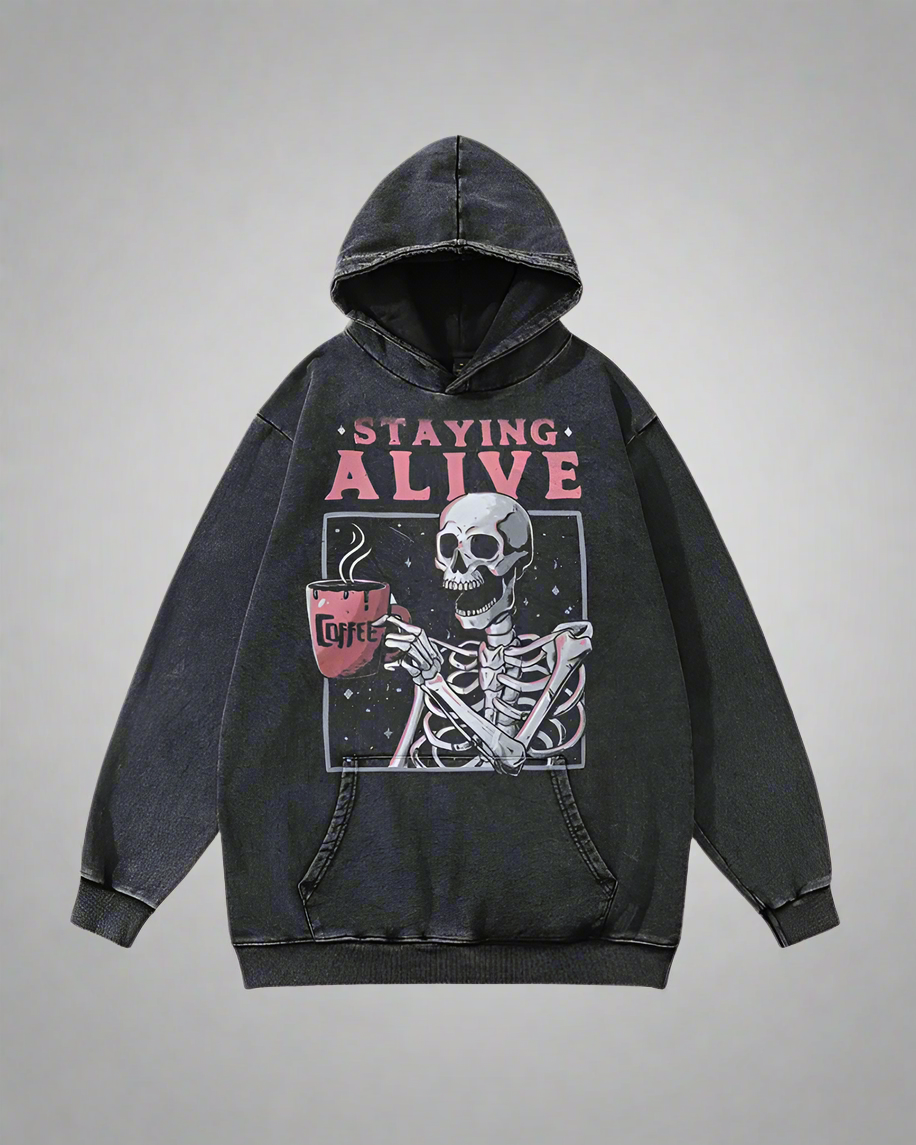 Urban Skull Print Hoodie -  black - Urban Skull Print Hoodie for Style and Comfort - View 4
