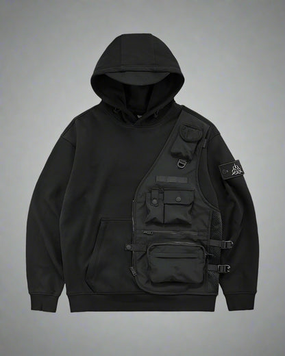 Urban Tactical Layered Hoodie - futuristic techwear hoodie - Layered Tactical Hoodie for Everyday Versatility - Main view