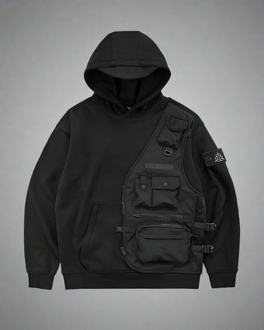 Urban Tactical Layered Hoodie - futuristic techwear hoodie - Layered Tactical Hoodie for Everyday Versatility - Main view