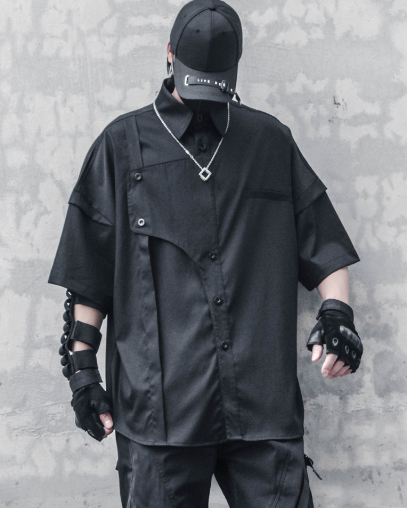 Urban Techwear Oversized Shirt -  black shirt - Urban Techwear Oversized Shirt in Black - View 3