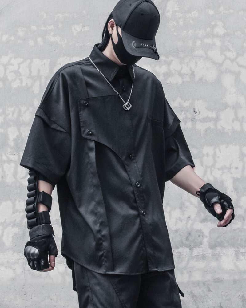 Urban Techwear Oversized Shirt - stylish techwear shirt - Urban Techwear Oversized Shirt in Black - Main view