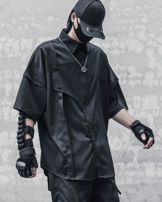 Urban Techwear Oversized Shirt - stylish techwear shirt - Urban Techwear Oversized Shirt in Black - Main view