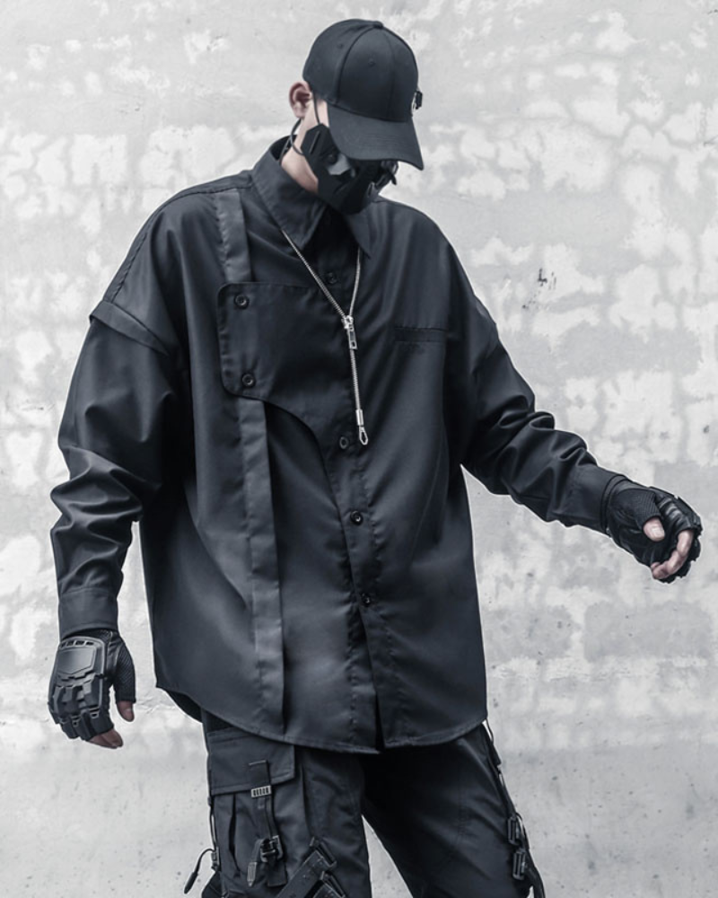 Urban Techwear Oversized Shirt - techwear - Urban Techwear Oversized Shirt in Black - View 2
