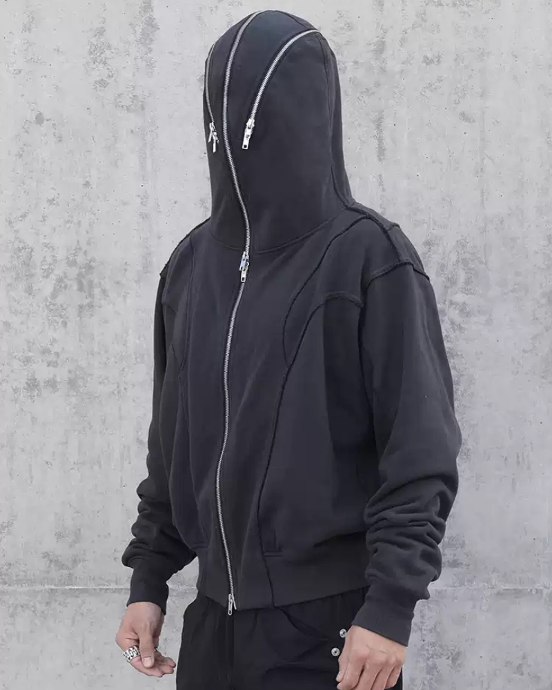 Urban Zip-Up Mask Hoodie -  cotton hoodie - Urban Zip-Up Mask Hoodie for Comfort and Style - View 3