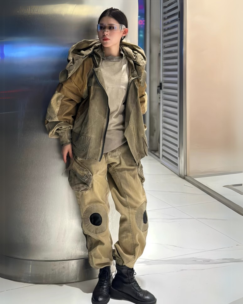 Utilitarian Bat Sleeve Washed Jacket -  layering jacket - Utilitarian Bat Sleeve Washed Jacket in Ginger Yellow - View 14
