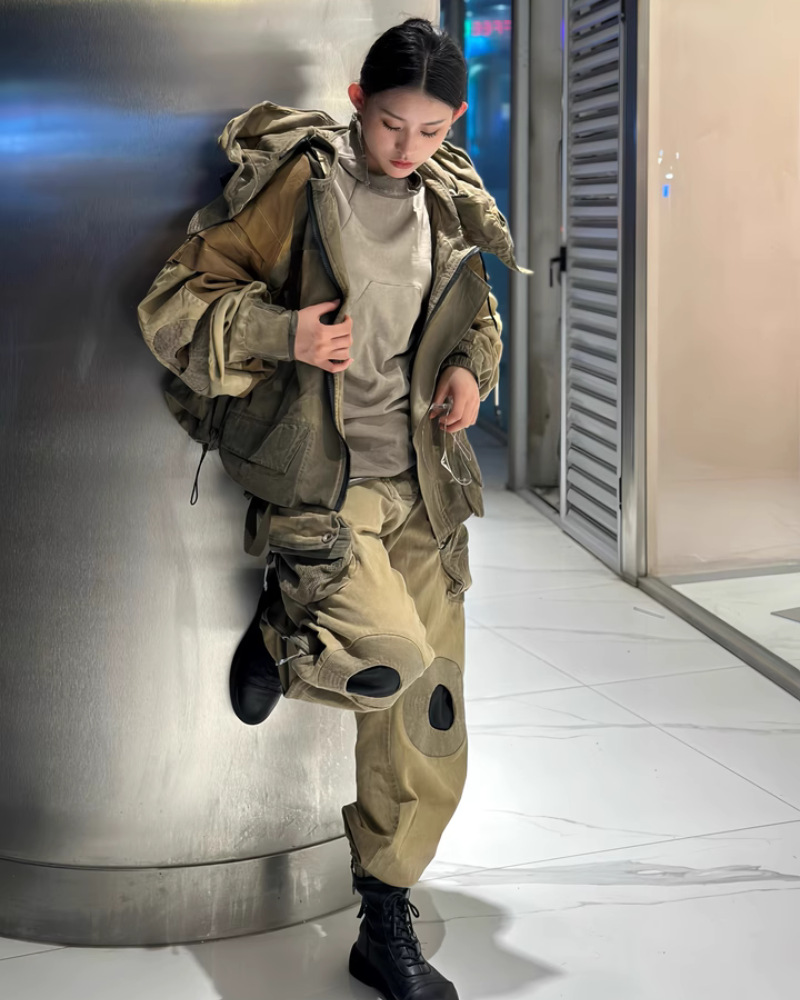 Utilitarian Bat Sleeve Washed Jacket -  lightweight streetwear - Utilitarian Bat Sleeve Washed Jacket in Ginger Yellow - View 15