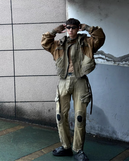 Utilitarian Bat Sleeve Washed Jacket -  polyester - Utilitarian Bat Sleeve Washed Jacket in Ginger Yellow - View 16
