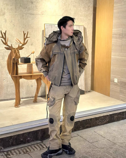 Utilitarian Bat Sleeve Washed Jacket -  streetwear - Utilitarian Bat Sleeve Washed Jacket in Ginger Yellow - View 17