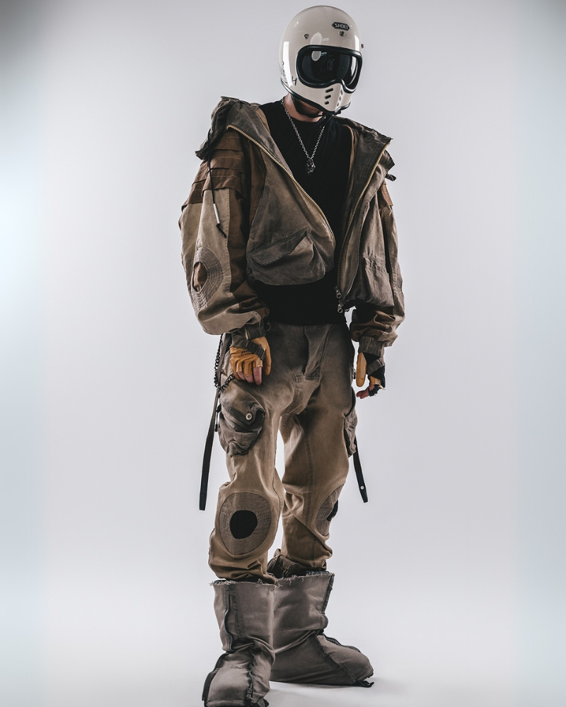 Utilitarian Bat Sleeve Washed Jacket -  streetwear - Utilitarian Bat Sleeve Washed Jacket in Ginger Yellow - View 8