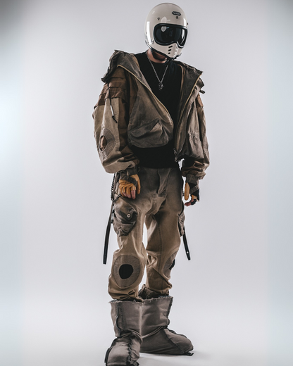 Utilitarian Bat Sleeve Washed Jacket -  streetwear - Utilitarian Bat Sleeve Washed Jacket in Ginger Yellow - View 8