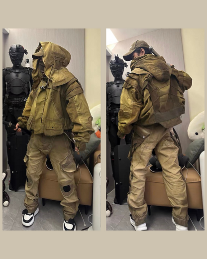 Utilitarian Bat Sleeve Washed Jacket - utilitarian jacket - Utilitarian Bat Sleeve Washed Jacket in Ginger Yellow - View 19