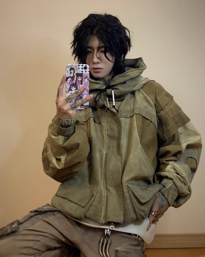 Utilitarian Bat Sleeve Washed Jacket - washed jacket - Utilitarian Bat Sleeve Washed Jacket in Ginger Yellow - View 11