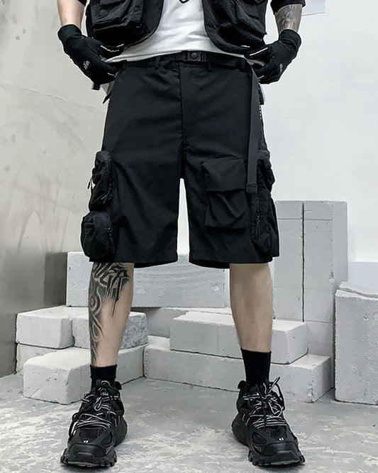 Utility-Driven Cargo Backpack Shorts - cargo shorts - Techwear Cargo Shorts with Backpack Pockets - Main view