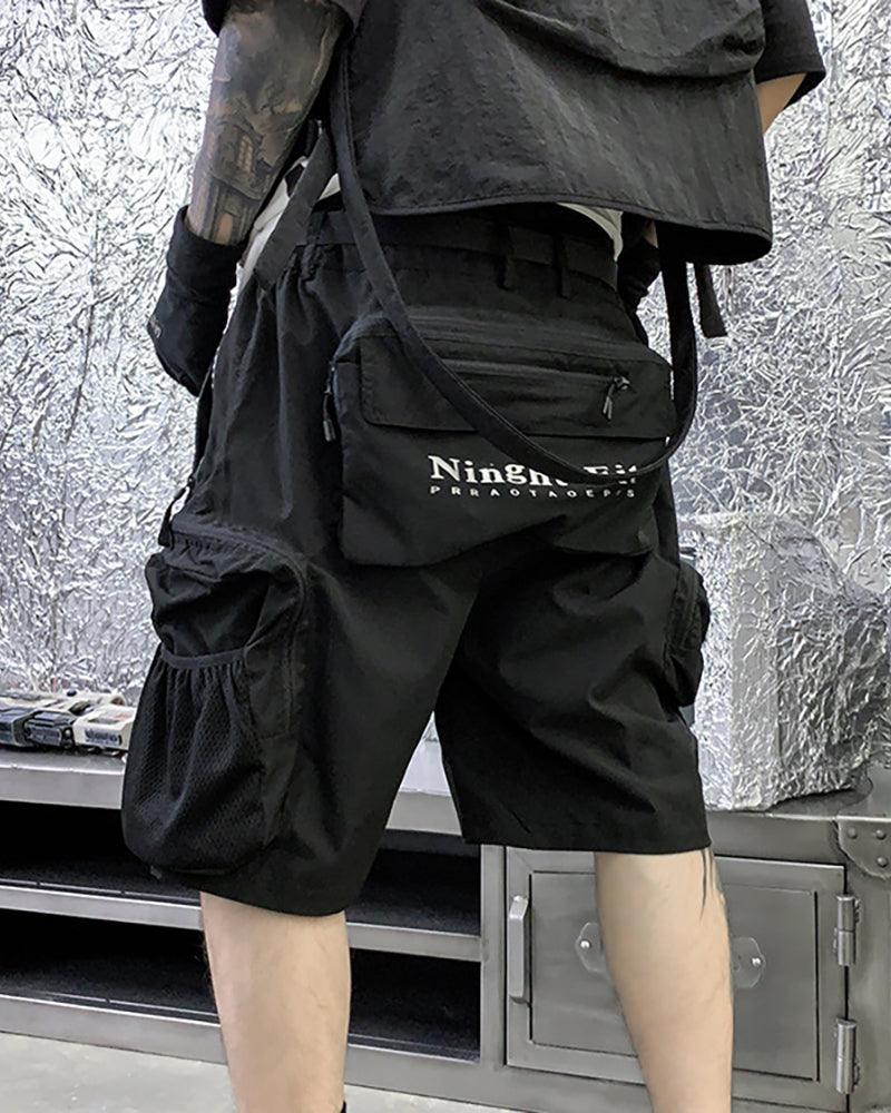 Utility-Driven Cargo Backpack Shorts - techwear cargo shorts - Techwear Cargo Shorts with Backpack Pockets - View 2