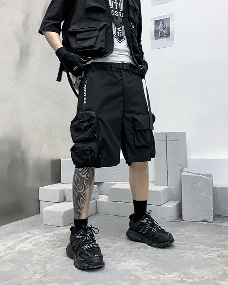 Utility-Driven Cargo Backpack Shorts -  techwear - Techwear Cargo Shorts with Backpack Pockets - View 7