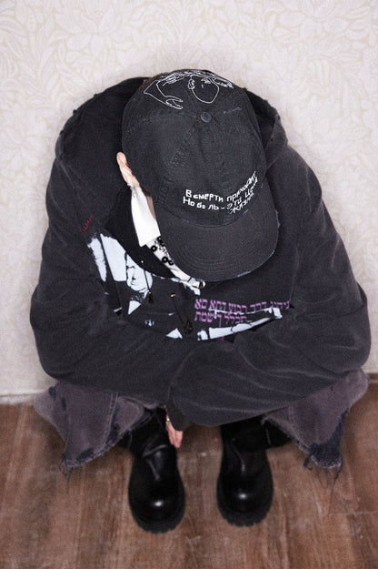 Vampire Embroidered Distressed Cap - vampire cap - Vampire Distressed Cap with Unique Embroidery - View 9