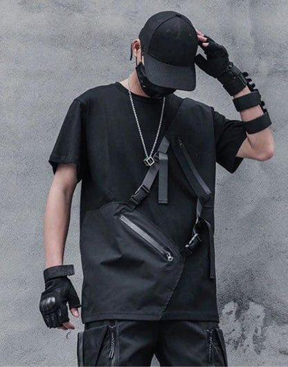Versatile Black Chest Bag Tee - black tee - Versatile Black Chest Bag Tee for Comfort and Utility - Main view
