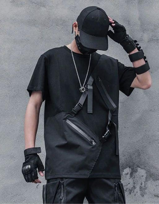 Versatile Black Chest Bag Tee - black tee - Versatile Black Chest Bag Tee for Comfort and Utility - Main view
