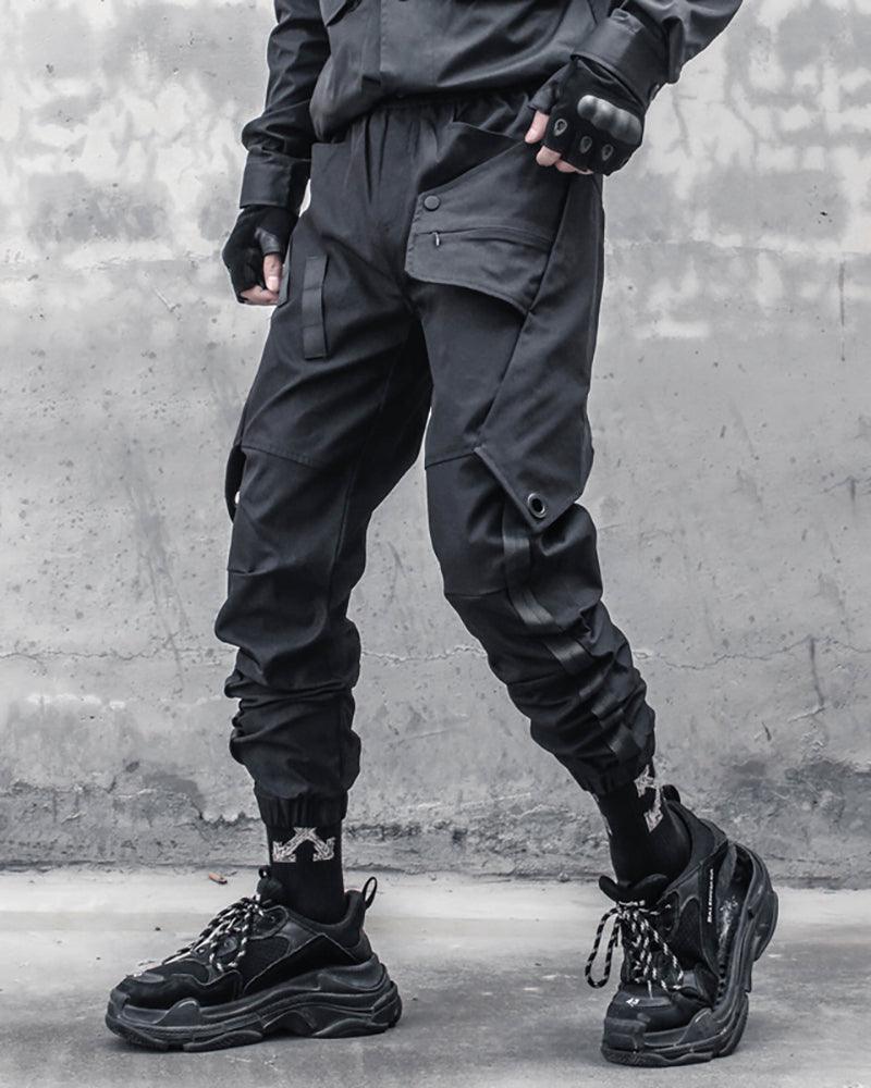Versatile Black Patchwork Cargo Pants - black cargo pants - Stylish Black Patchwork Cargo Pants for Urban Wear - Main view