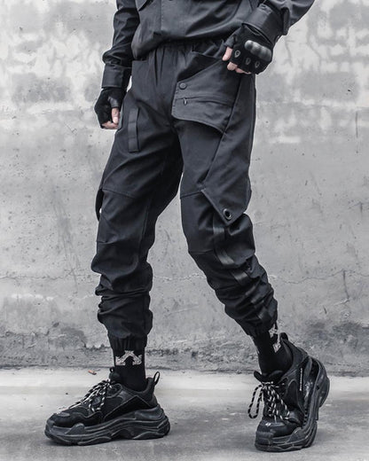 Versatile Black Patchwork Cargo Pants - black cargo pants - Stylish Black Patchwork Cargo Pants for Urban Wear - Main view