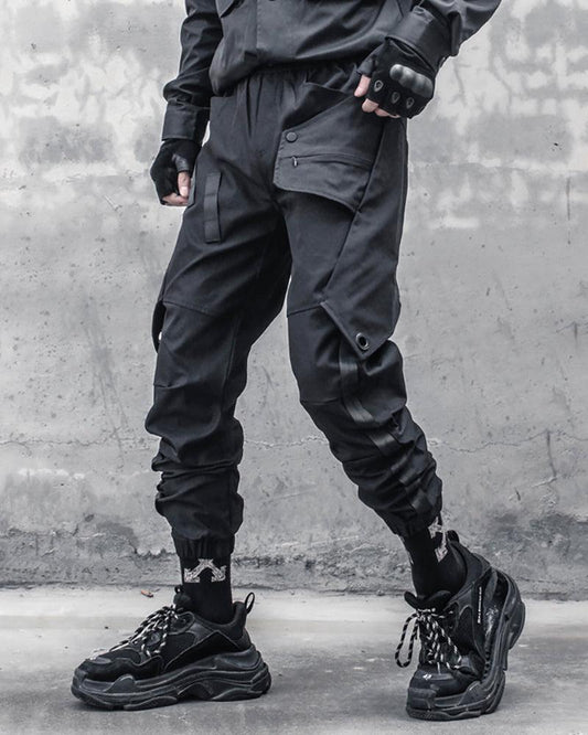 Versatile Black Patchwork Cargo Pants - black cargo pants - Stylish Black Patchwork Cargo Pants for Urban Wear - Main view