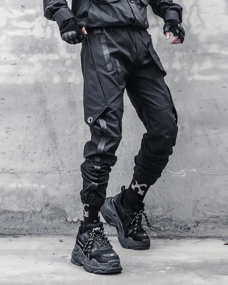 Versatile Black Patchwork Cargo Pants -  comfortable urban pants - Stylish Black Patchwork Cargo Pants for Urban Wear - View 3