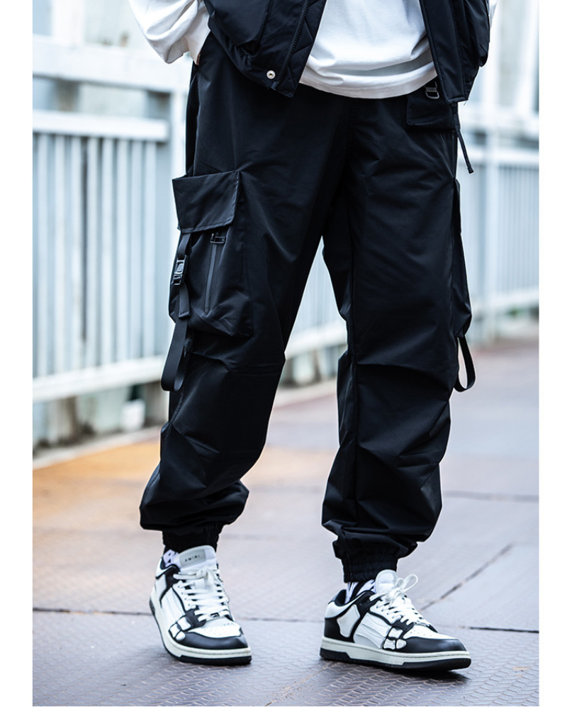 Versatile Black Ribbon Cargo Pants -  black pants - Comfortable Black Ribbon Cargo Pants with Pockets - View 4