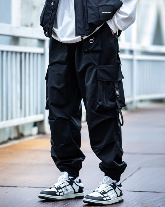 Versatile Black Ribbon Cargo Pants - cargo pants - Comfortable Black Ribbon Cargo Pants with Pockets - Main view